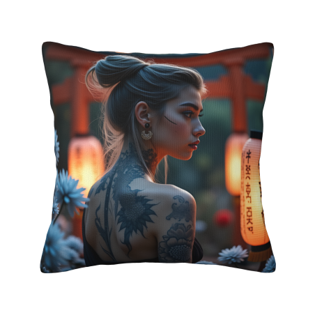 Housse de coussin en peluche recto-verso 18x18 pouces avec motif personnalisé de fille tatouée