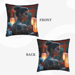 Funda de almohada de felpa doble cara de 18x18 pulgadas con diseño personalizado de chica tatuada