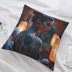 18x18 Inch Double - Sided Plush Pillow Cover with Personalized Tattoo Girl