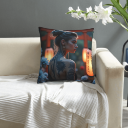 18x18 Inch Double - Sided Plush Pillow Cover with Personalized Tattoo Girl