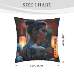 18x18 Inch Double - Sided Plush Pillow Cover with Personalized Tattoo Girl