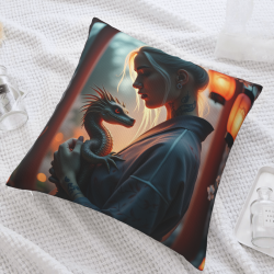 18x18 Inches Double - Sided Fleece Pillow Cover: Pattern of Woman and Little Dragon