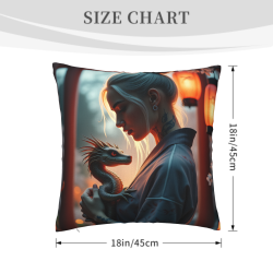 18x18 Inches Double - Sided Fleece Pillow Cover: Pattern of Woman and Little Dragon