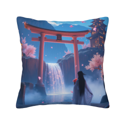 Copricuscino in peluche reversibile 18x18 pollici con motivo paesaggio giapponese
