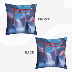 Funda de cojín de felpa reversible de 18x18 pulgadas con paisaje estilo japonés
