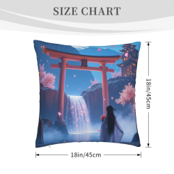 18x18인치 양면 플러시 일본식 풍경 스로우 베개 커버
