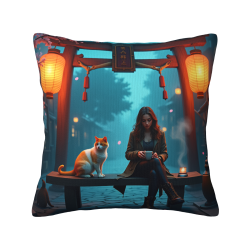 18x18 Inches Double - Sided Plush Pillow Cover with Japanese Pattern