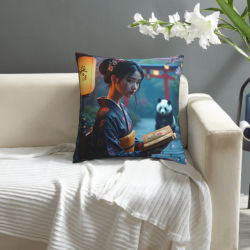 Coussin décoratif en peluche recto-verso de 45x45 cm avec Motif de beauté de style ancien