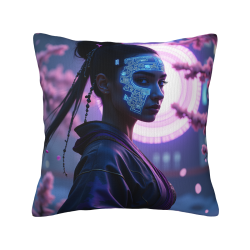 Coussin en peluche double face 18x18 pouces avec motif de femme futuriste