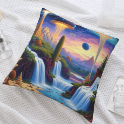 18x18英寸雙面毛絨奇幻外星風景抱枕套