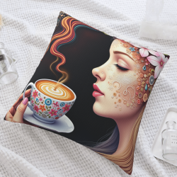 Funda de almohada de felpa doble cara con diseño de café de 18x18 pulgadas