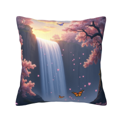 18x18 Zoll doppelseitiger Plüsch-Kissenbezug mit Wasserfall-, Kirschblüten- und Schmetterlingsmuster