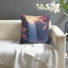Copricuscino in peluche doppia faccia 18x18 pollici con motivo cascata, fiori di ciliegio e farfalle