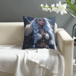 Coussin en peluche double face (18x18 pouces) - Guerrière Elfe