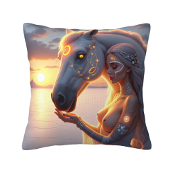 Housse de Coussin en Peluche de 45x45 cm Double Face avec Motif Rêverie Cheval-Humain