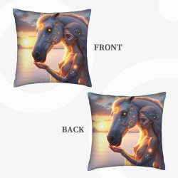 Cuscino in Peluche di 45x45 cm Doppio Lato con Motivo Sognante Cavallo-Umano