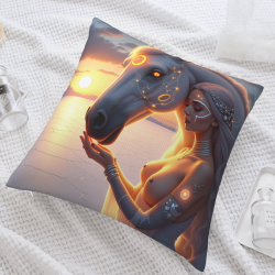 Funda de Almohada de Peluche de 45x45 cm de Doble Cara con Patrón Onírico de Caballo-Humano