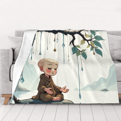 Manta de Flanela Estampada de 280g, Lado Único, Monje Pequeño