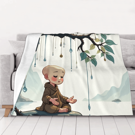 Manta de Flanela Estampada de 280g, Lado Único, Monje Pequeño
