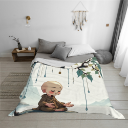 Couette Flanelle Imprimée de 280g, Impression d'un Seul Côté, Petit Moine