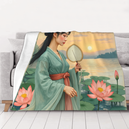 Couette Flanelle Horizontal 280g avec Beauté Classique et Motif de Lotus