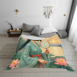 Couette Flanelle Horizontal 280g avec Beauté Classique et Motif de Lotus