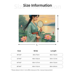 280g橫款古典美人荷花圖案法蘭絨毛毯