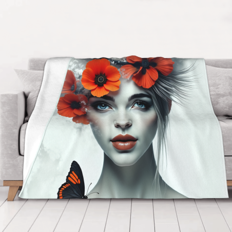 Manta de franela con retrato femenino - Okomall