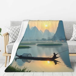 Couverture en flanelle verticale 280g imprimée recto (motif paysage de pêche)