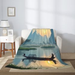 Manta de franela vertical de 280g con estampado a una cara (patrón de pesca paisajística)