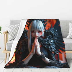 Couverture en flanelle verticale 280g : Motif de fille anime sombre