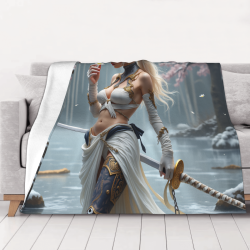 Couverture en flanelle horizontale 280g avec motif de guerrière avec épée
