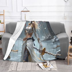 280g Horizontal Flannel Blanket with Pattern of Female Warrior with Sword