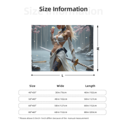 280g Horizontal Flannel Blanket with Pattern of Female Warrior with Sword