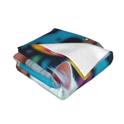 Couverture en flanelle horizontale de 280g, motif de fille et chat blanc