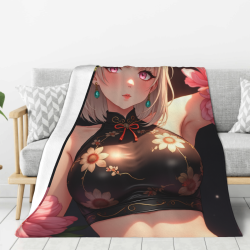 Couverture en flanelle verticale 280g : Style d'impression de fille anime