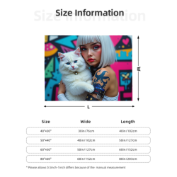 280g 수평 플란넬 담요, 소녀와 흰 고양이 패턴