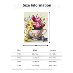 Manta de franela vertical 280g con estampado de flor y taza de té