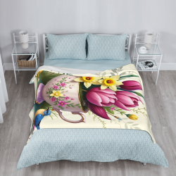 Couverture en flanelle verticale 280g avec motif fleur et tasse à thé