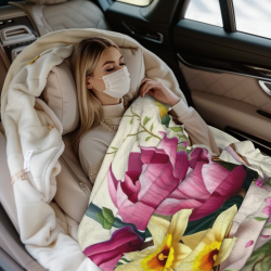 Couverture en flanelle verticale 280g avec motif fleur et tasse à thé