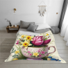 Coperta in flanella orizzontale 280g con motivo squisito di fiore e tazza da tè