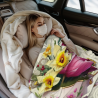 280g 横型優雅な花 - ティーカップ柄フランネルブランケット