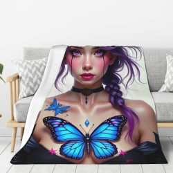 280g 수직 플란넬 담요: 꿈꾸는 소녀와 나비 프린트