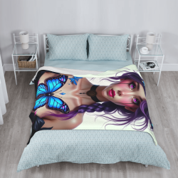 Couverture en flanelle verticale 280g : Fille Rêveuse et Papillons