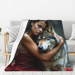 280g Vertikale Flanell-Decke mit Mädchen und Husky Druck
