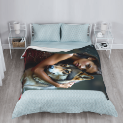 Coperta in flanella verticale 280g con stampa ragazza e husky