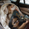 Coperta in flanella verticale 280g con stampa ragazza e husky