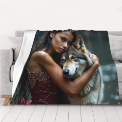 Couverture en flanelle horizontale 280g avec motif beauté et loup