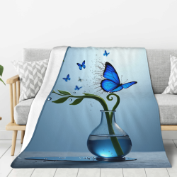 280g Vertikale Flanell-Decke mit blauem Schmetterlings- und Vase-Muster