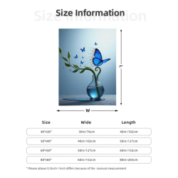 파란 나비와 꽃병 패턴이 있는 280g 수직 플란넬 담요